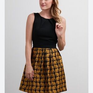 Black and Gold Elephant Print Dress